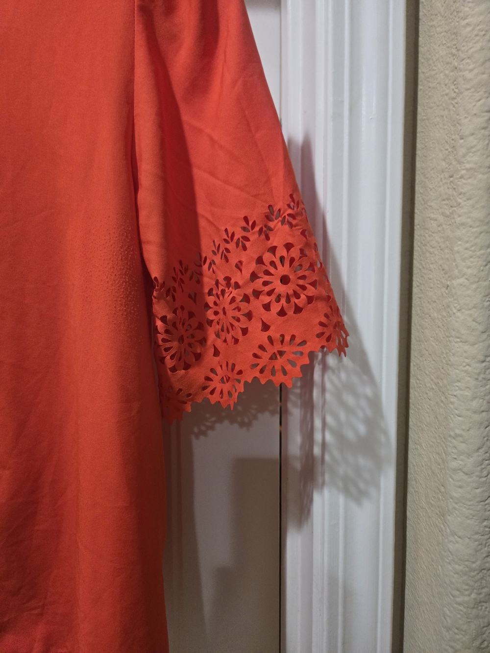 STYLUS Orange Eyelet Sleeve Peasant Blouse Size M - Picture 2 of 3